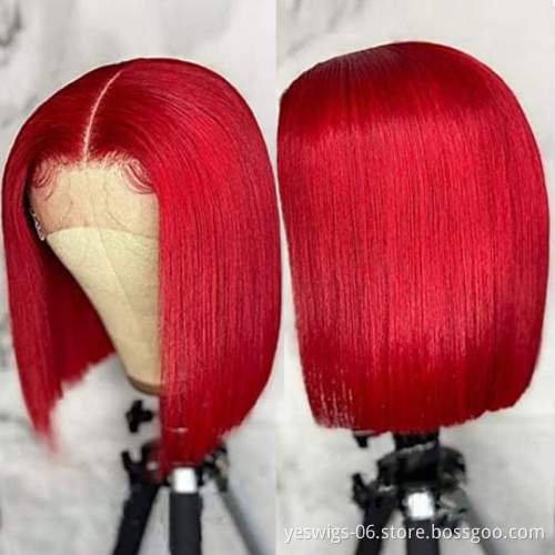 Yeswigs 1B Pink Red Grey 613 Honey Blonde Short Bob Wig Raw Indian Virgin Human Hair Straight Lace Front Wig Bob Human Hair Wigs